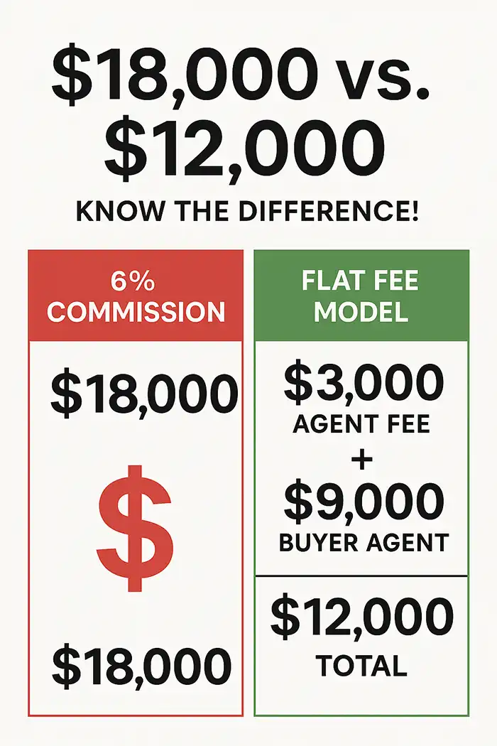 Visual comparison of commission-based vs. flat fee real estate costs