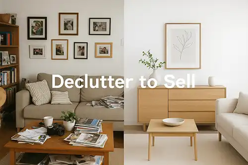 Cluttered personalized space compared to staged neutral room.