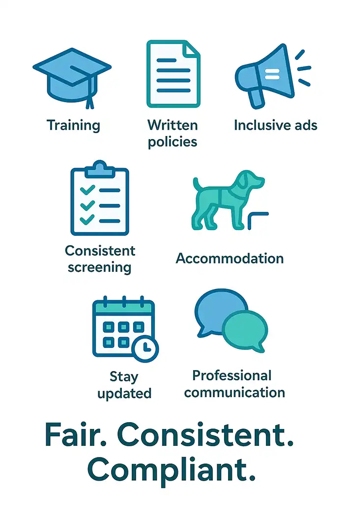 Infographic showing best practices for landlord fair housing compliance.