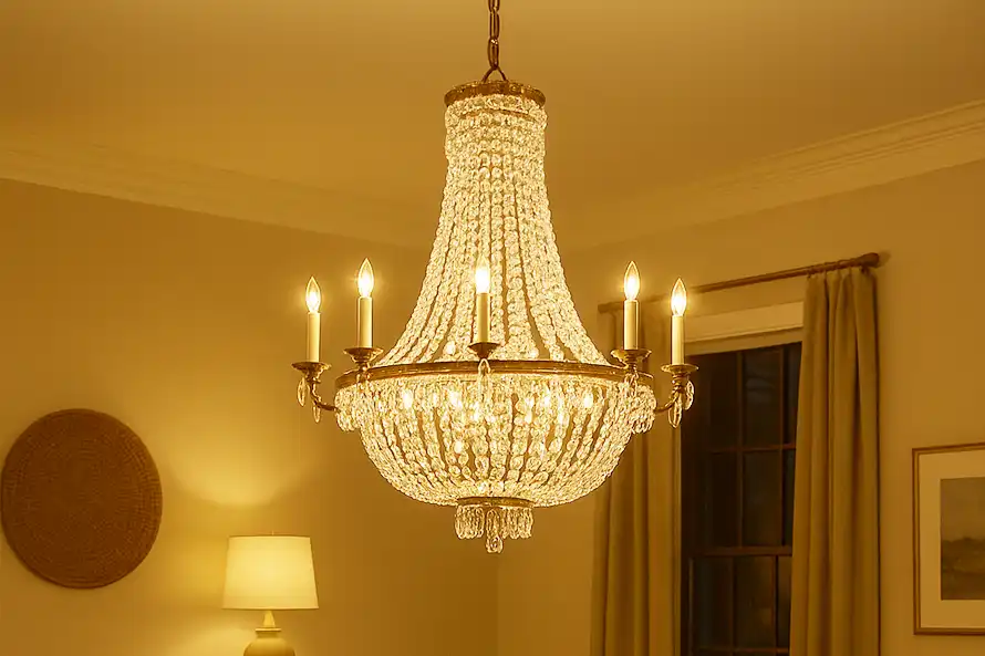 Dining room featuring a statement chandelier defining the space.
