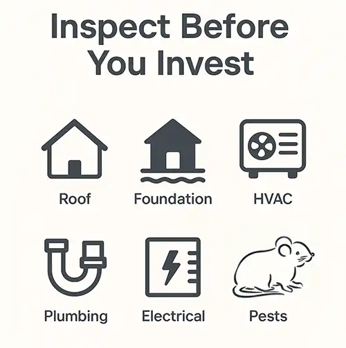 Checklist of key items in home inspection and appraisal.