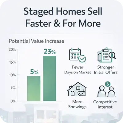 Infographic showing staged homes selling for higher value and faster